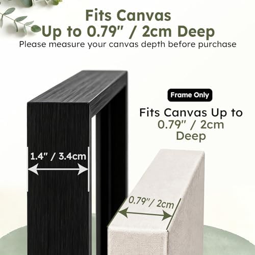 canvas floating frame for 12x14 inch stretched canvas showing dimensions