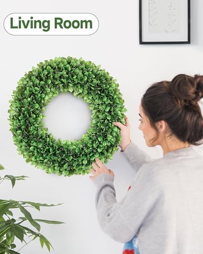 20 inch artificial boxwood wreath for front door showing dimensions