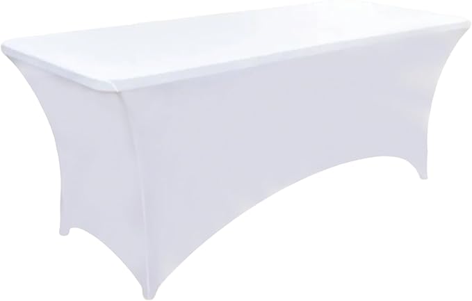 10-Pack 4ft White Spandex Table Covers for Rectangular Folding Tables - Wrinkle Resistant Stretch Tight Table Cloths - Fitted Table Protector for Parties, Trade Shows, Banquet, and Wedding