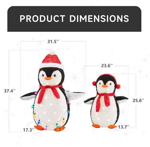 dumos 2-piece lighted penguin family lovely outdoor christmas shown in use