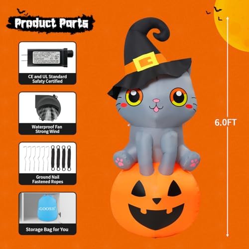 goosh 6 ft halloween inflatables cat outdoor decorations on a desk or shelf