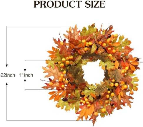 mumtop 22" fall wreaths for front door, thanksgiving shown in use