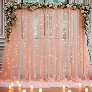 20x10 Peach Tulle Backdrop Curtains for Parties, Sheer Backdrop Curtain Wedding Photo Background Drapes for Baby Shower Photography Birthday Party