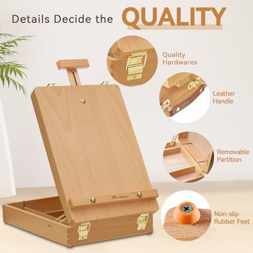 tabletop art easel for painting, wooden sketchbox, portable shown in use