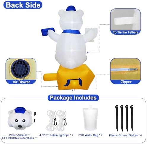 6 foot hanukkah inflatables outdoor decorations bear holding, side view