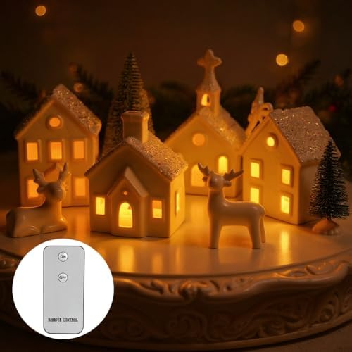 christmas decorations indoor - 9 piece christmas village, front angle view
