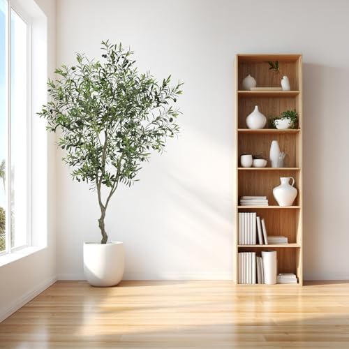 7ft artificial olive tree potted plant showing dimensions