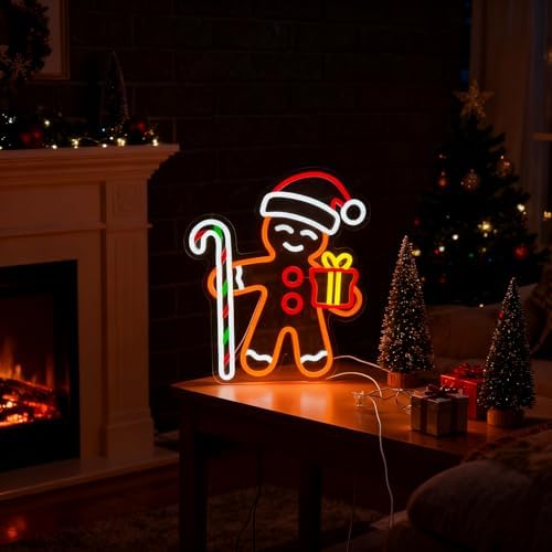 gingerbread man neon sign for christmas decor holiday, side view