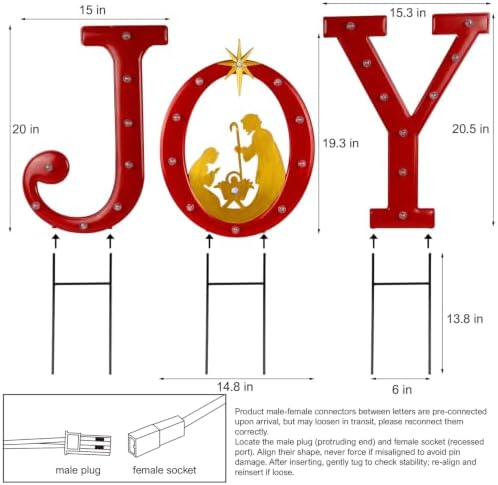 hausse lighted christmas decorations outdoor, upgraded 20" joy, side view