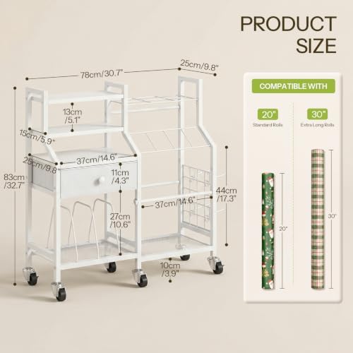 hoobro wrapping paper storage cart, rolling gift wrap, close-up detail