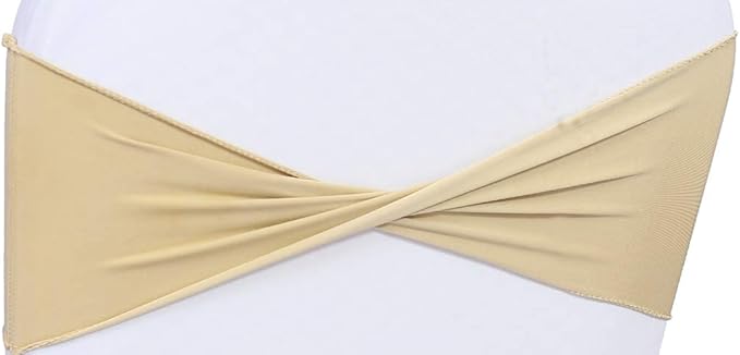 VDS Pack of 200 PCS | Champagne | Spandex Chair Sashes Bows Without Buckle | Stretch Elastic Banquet Universal Folding Chair Band Tie with for Wedding Party Conference Celebration Event Decoration