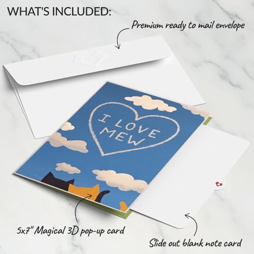 Lovepop Love Pop-Up Card for Her and Him - 3D Greeting Cards for Boys, Girls, Men, Women - I Love Mew Cats - 5" x 7" Card - Blank Notecard & Envelope Included
