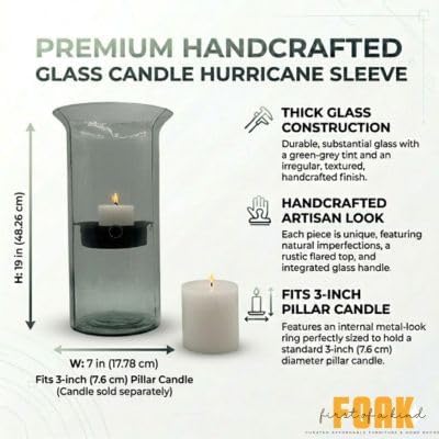 Glass Hurricane Pillar Candle Holder with Rustic Metal Insert, Perfect as a Centerpiece (Large)