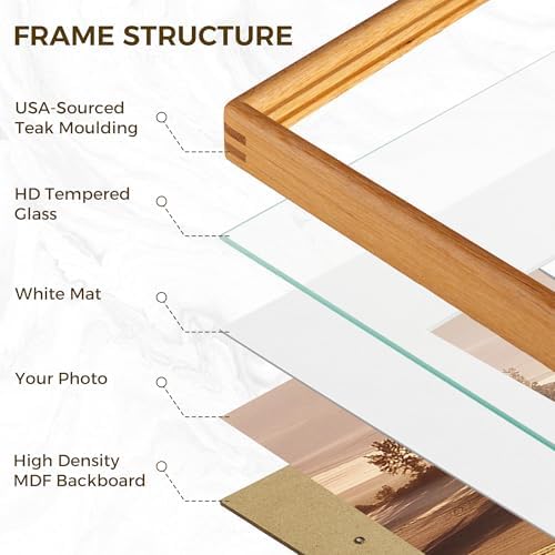 flyjoe 11x14 picture frame, solid teak wood frame showing dimensions