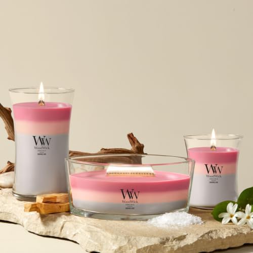 WoodWick Shoreline Trilogy Gifts for Women and Men, 9.7 oz Medium Hourglass Trilogy Candle with Crackling Wick