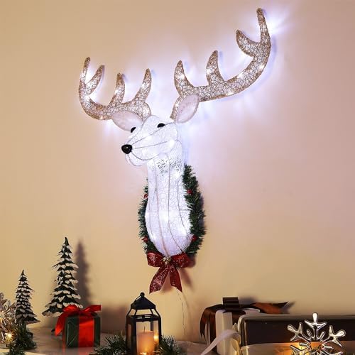 waterglide lighted christmas wall decor reindeer head, 28" on a desk or shelf