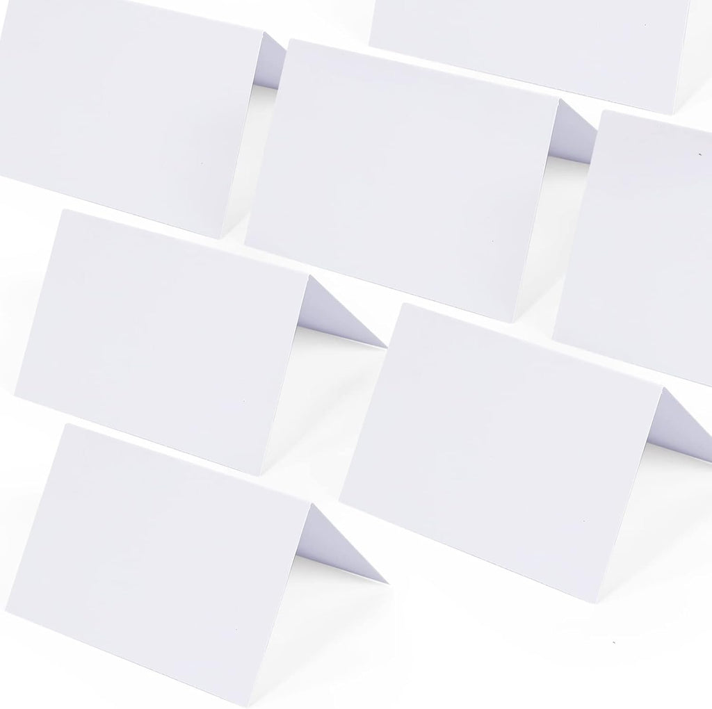 Place Cards for Table Setting, 50 Pcs Blank Tent Cards - 3.7x2.48 In | White Table Name Cards Food Labels for Party Buffet, Wedding, Dinner, Premium 300 gsm Thick Paper