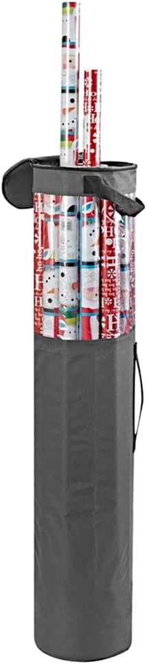 ProPik Gift Wrapping Paper Storage Organizer Bag, Store Up To 25 Rolls 40 Inch, Heavy Duty Polyester plus PVC Clear Bag With Handles And Zippered Top For Holiday Gift Wrap And Ribbons (Grey)