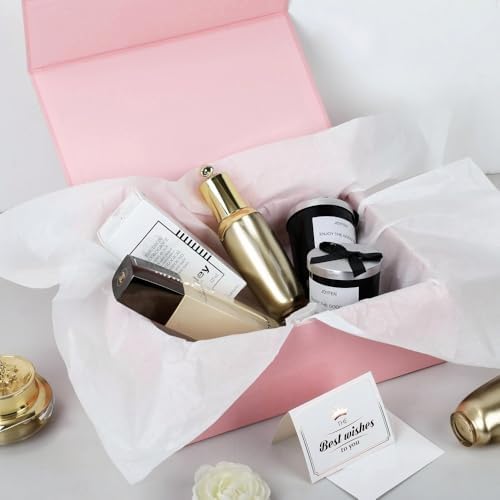 UoeRing 1 Pcs Pink Gift Box 9.5x6x3 Inch with Magnetic Lid | Collapsible Luxury Present Box,for Birthday,Christmas Holiday Gift Includes Card,Ribbon,Tissue Paper & Shredded Filler