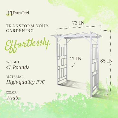 dura-trel wellington arbor, vinyl garden archway for outdoors, side view