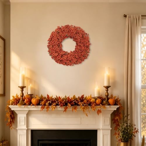24" orange fall wreath for front door, artificial, view 9