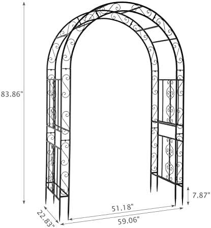 7ft heavy duty steel garden arbor with side, front angle view