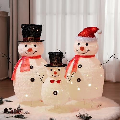 pinkunn 3 pcs 32''/32''/20'' christmas pop-up outdoor snowman, close-up detail