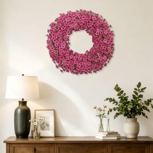 24" fuchsia artificial floral wreath for front door, package contents