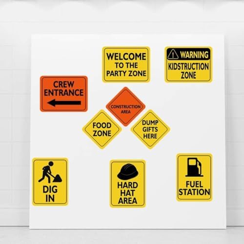 WERNNSAI 12 PCS Construction Party Decorations - Under Construction Birthday Party Supplies with Traffic Road Signs Cutouts for Boys Kids Truck Theme Birthday Baby Shower Wall Decor
