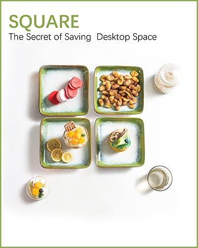 square appetizer plates set of 4, 6 inch showing dimensions