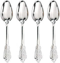 WDF 100 Piece Silver Plastic Spoons Disposable - 6.93 Inch Baroque Silver Silverware for Dessert Cake - Heavy Duty Plastic Spoons for Christmas Party, Wedding or Daily Using