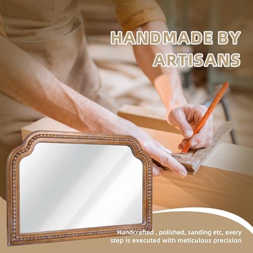 36x24 inch farmhouse arch wall mirror wood beaded, front angle view