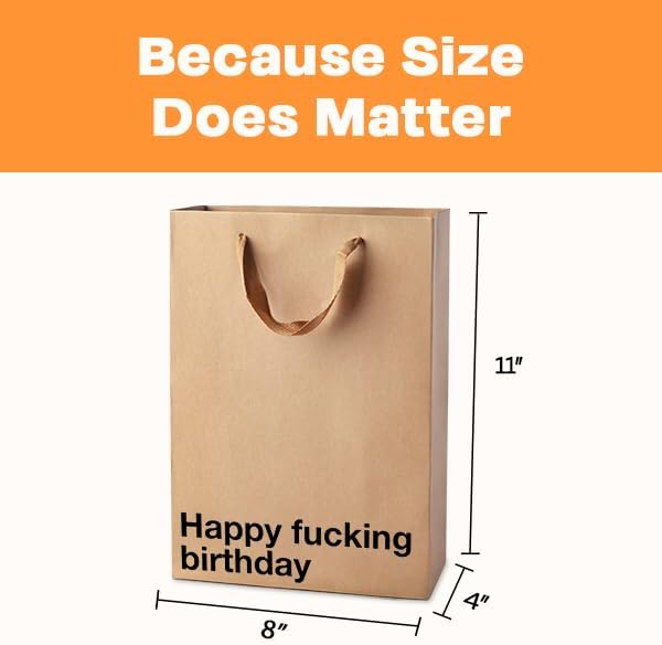 MilkToast Brands Funny Profanity Gift Bag, 11" x 8" x 4" Size, Happy Fucking Birthday, Reusable Brown Kraft Paper Swear Word Bag for Father's Day, White Elephant, and Birthday Gifts