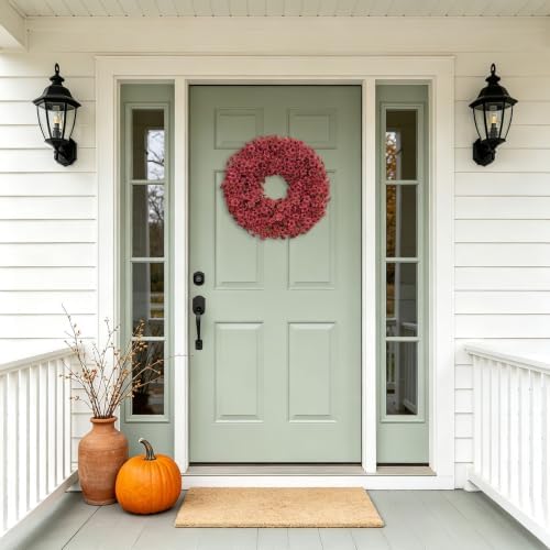 20" burgundy fall wreath for front door, artificial showing dimensions