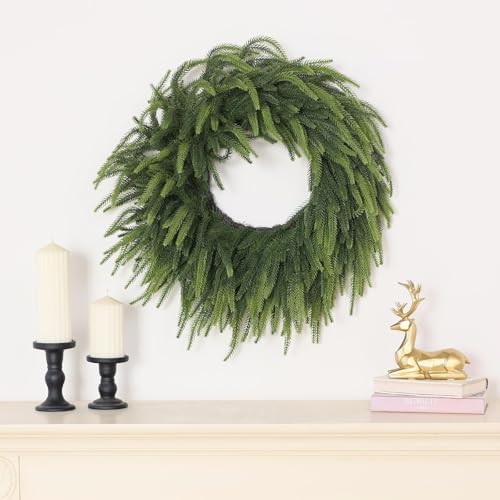 26" lifelike artificial christmas norfolk pine wreath for showing dimensions