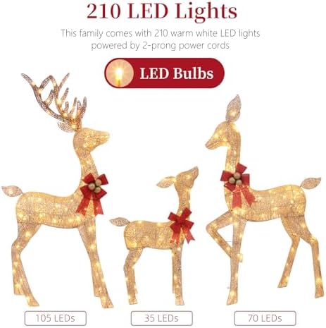 3-piece lighted christmas deer family - holilite 4.5ft, close-up detail