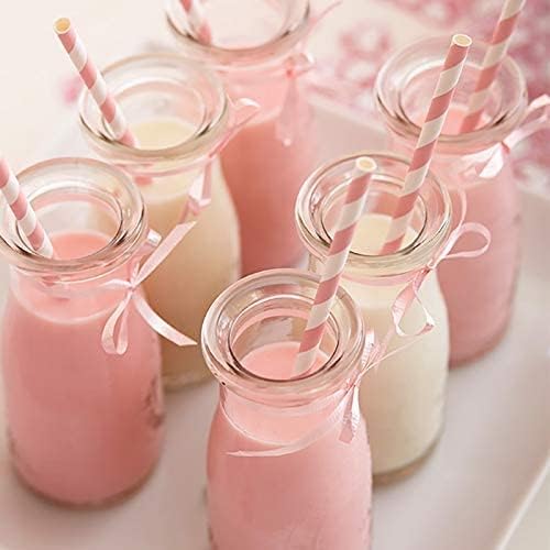 Pink and White Striped Paper Drinking Straws, Cute Pink Girls Shower Straw, Princess Straws, Pastel Stripes Straw for Party Suppliers - Pack of 100