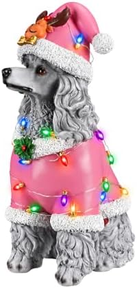 lighted christmas poodle statue, pink outfit, package contents