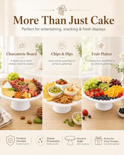 Porcelain Cake Stand, 10 in Round Cake Dessert Display Stands, White