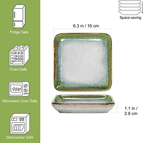square appetizer plates set of 4, 6 inch shown in use
