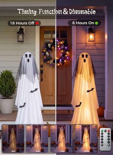 minetom 2 pack 5 ft halloween ghost decorations showing dimensions