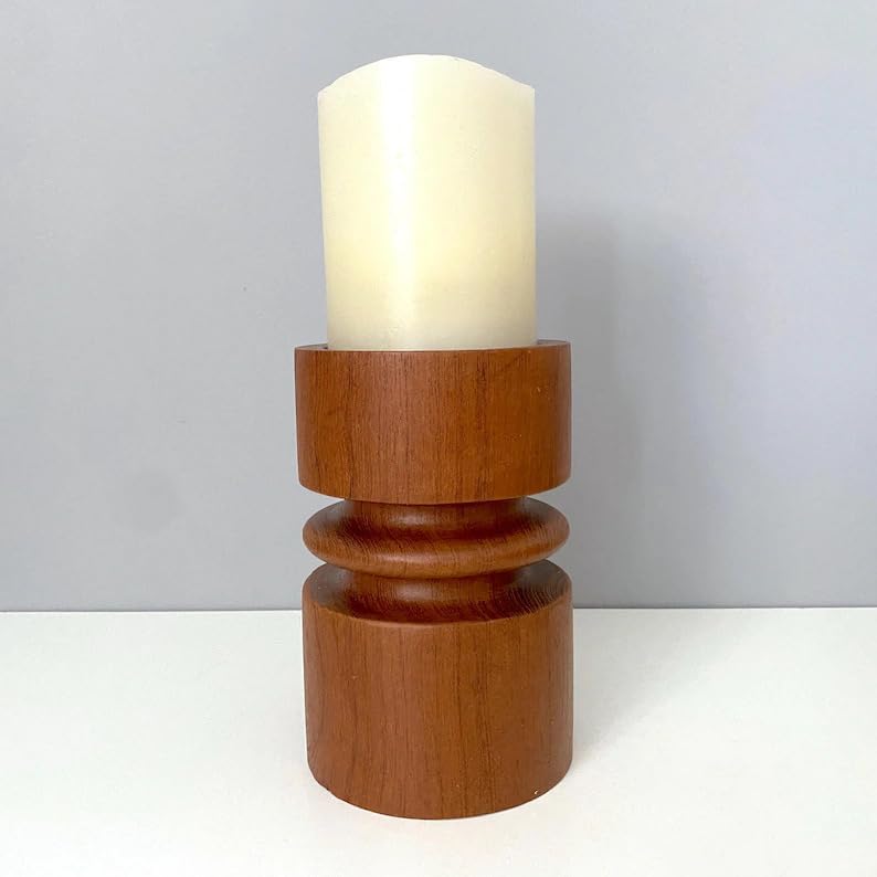 Mid-Century Modern Wooden Vase, Minimalist Sculptural Flower Holder, Natural Brown Wood Decorative Vase for Living Room Tabletop Bedroom Office, Handcrafted Round Vase