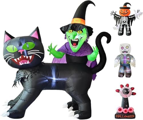 langxun 8ft witch riding black cat halloween inflatable, main product view