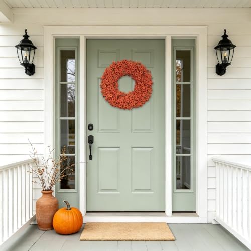 24" orange fall wreath for front door, artificial showing dimensions