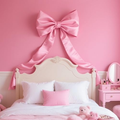 Large Pink Bow for Coquette Room Decor, 40x24 In Satin Ribbon Tie Coquette Birthday Decorations, Giant Pastel Pink Hanging Wall Decor for Ballerina Girl Just Want to Be One (Internal Stability Layer)