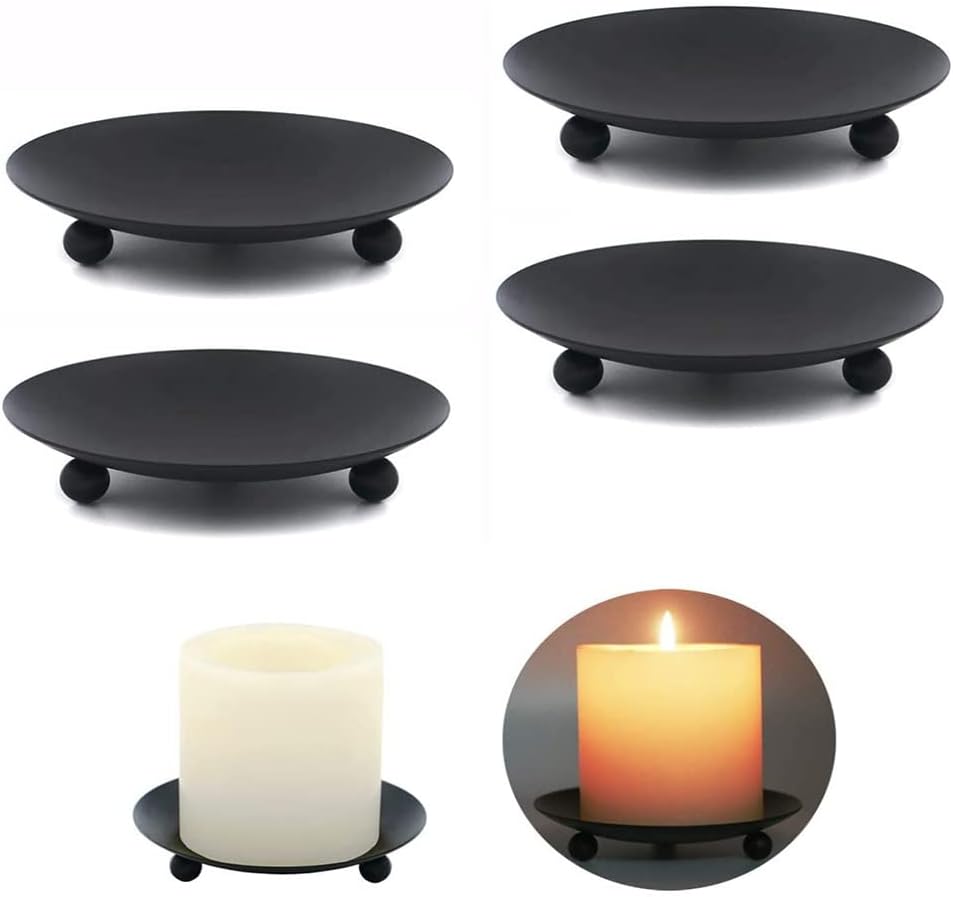 Iron Black Candle Holder Decorative Pillar Plate Tray Base 7cm 3Pcs | For Wedding Party, For Holiday Banquet, Art Gift, Cup Accessories