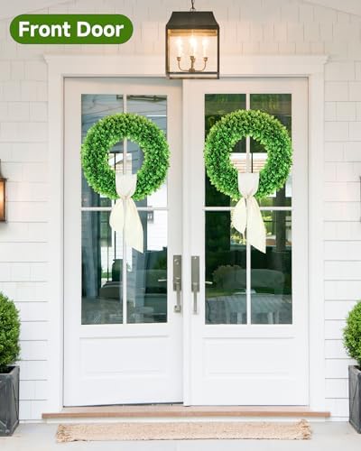 ddhs 23 inch large boxwood wreath for front, close-up detail