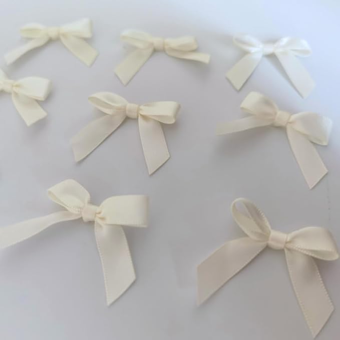 50pcs 1-1/2" Mini Satin Ribbon Bows Without Twist Ties for Crafts Gift Wrapping Packing Christmas Decoration (1.5"-Ivory)