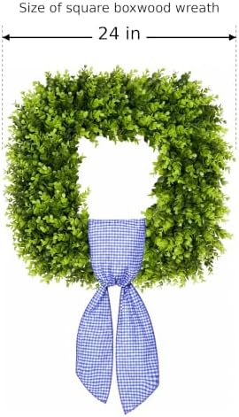 24'' large square green boxwood wreaths for front showing dimensions