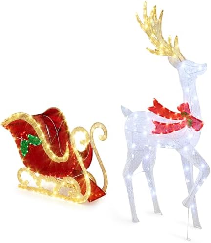 tangkula 5.4 ft christmas lighted reindeer & santa’s, view 9